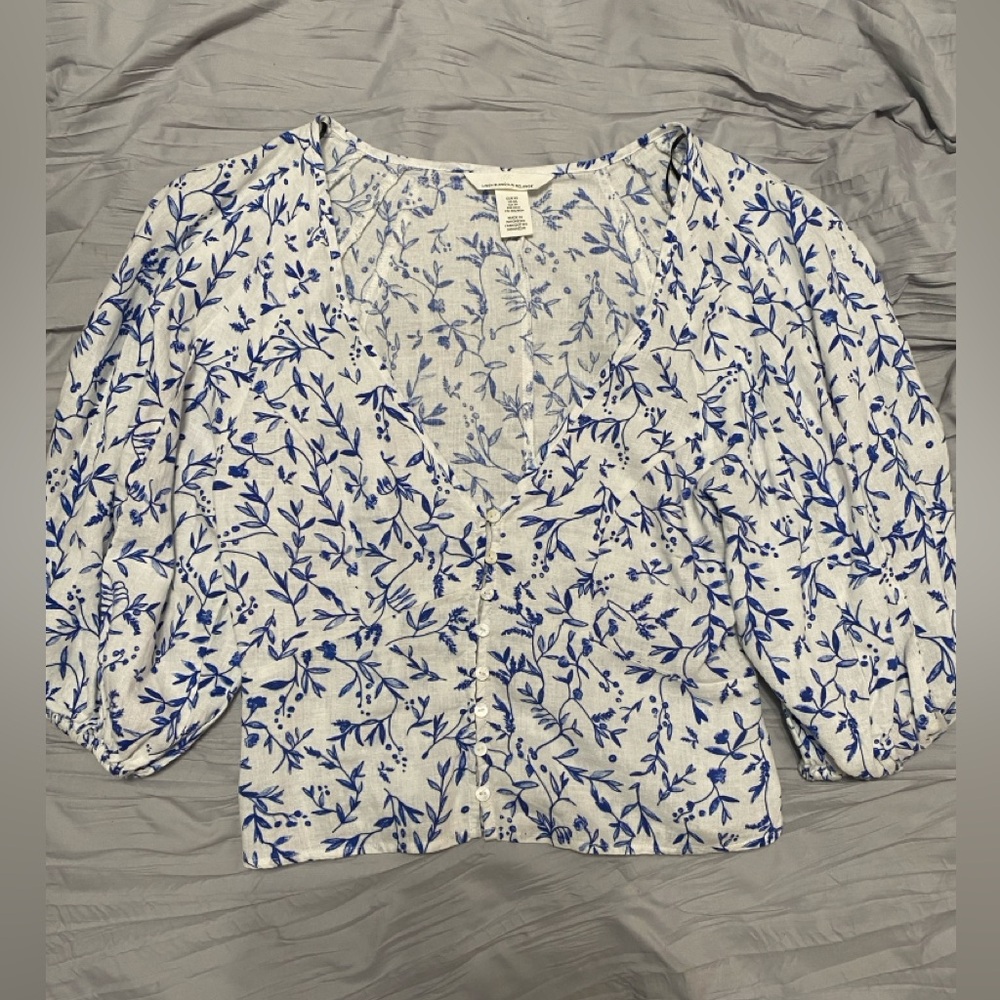 H&M Floral Button-up Blouse Crop